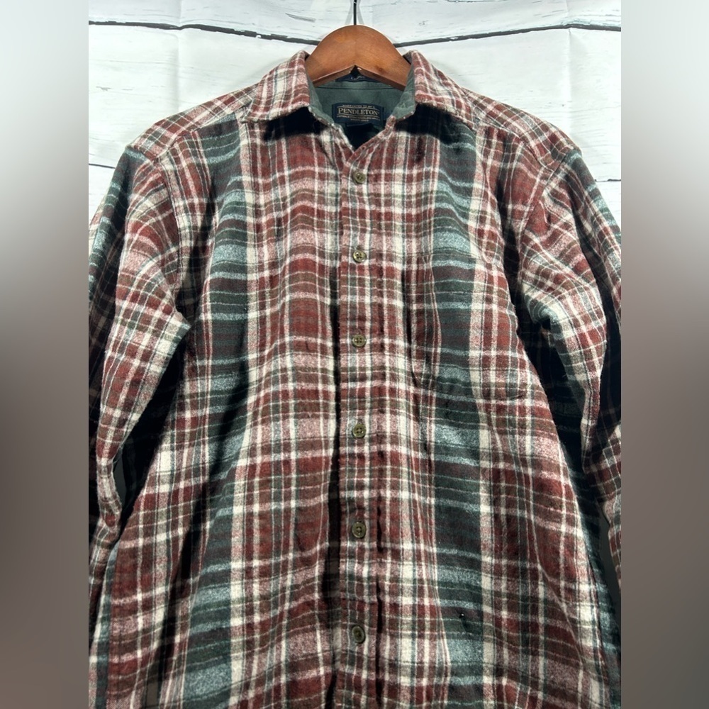 Pendleton Lodge Wool Mens Plaid Button Down Flannel Long Sleeve Shirt Size Small - Picture 6 of 7